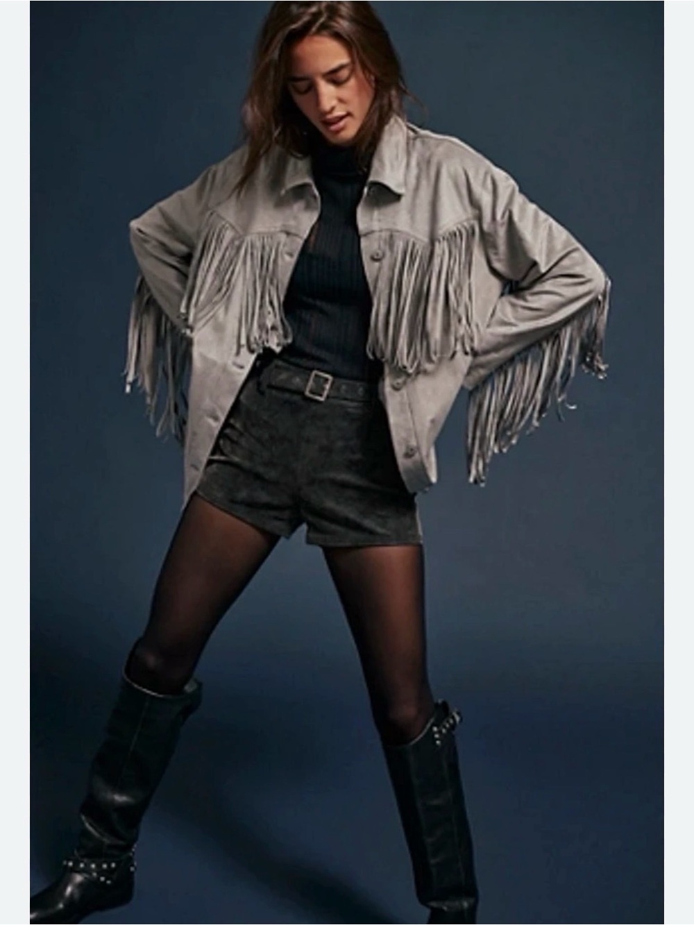 Free People Fringe Out Vegan Suede Jacket Gray Size XL NEW